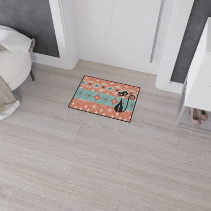 Atomic Cat Mid Century Modern Floor Mat, Retro Starburst Rug
