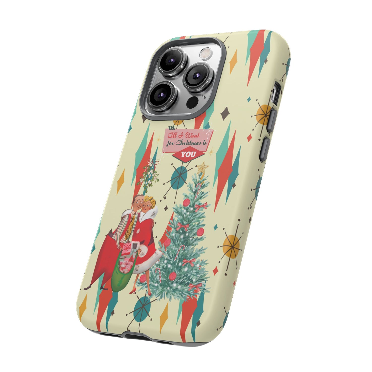 Retro 50s Christmas Phone Case, Mid Century Modern Franciscan Starburst Holiday Smartphone Cover