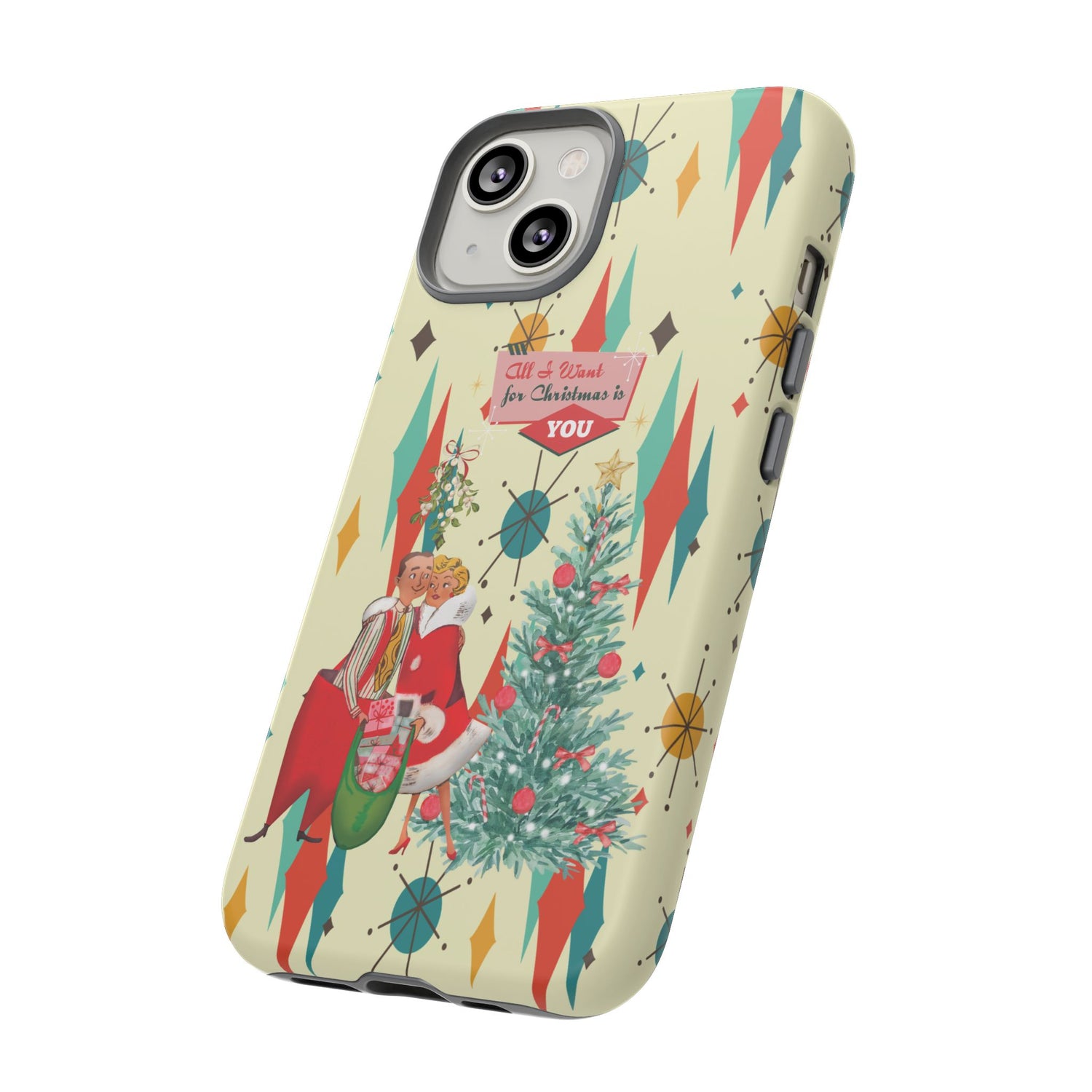 Retro 50s Christmas Phone Case, Mid Century Modern Franciscan Starburst Holiday Smartphone Cover