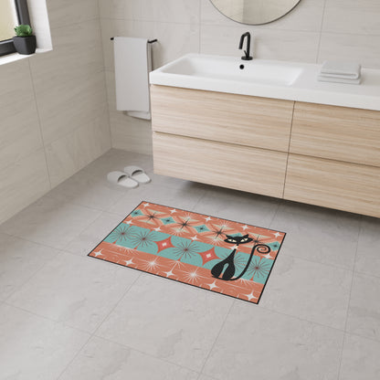 Atomic Cat Mid Century Modern Floor Mat, Retro Starburst Rug