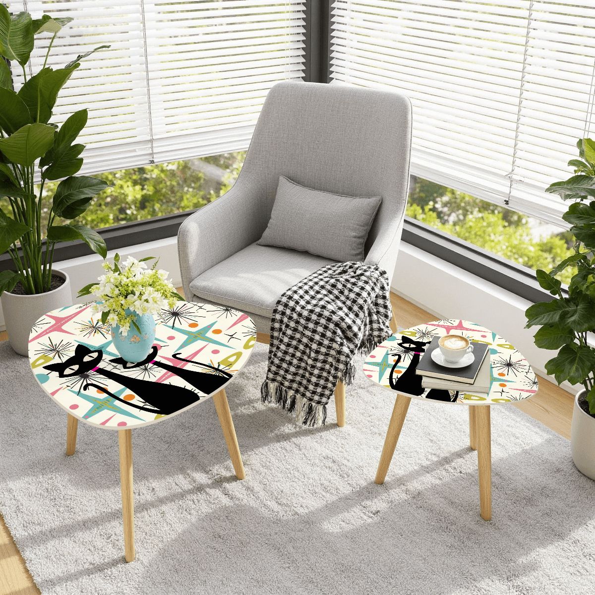Atomic Cat Starburst Mid Century Modern Retro Nesting Tables