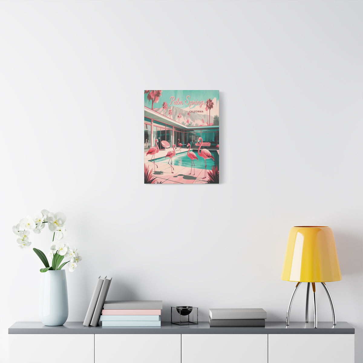 Palm Springs Flamingo Mid Century Modern Canvas Wall Art