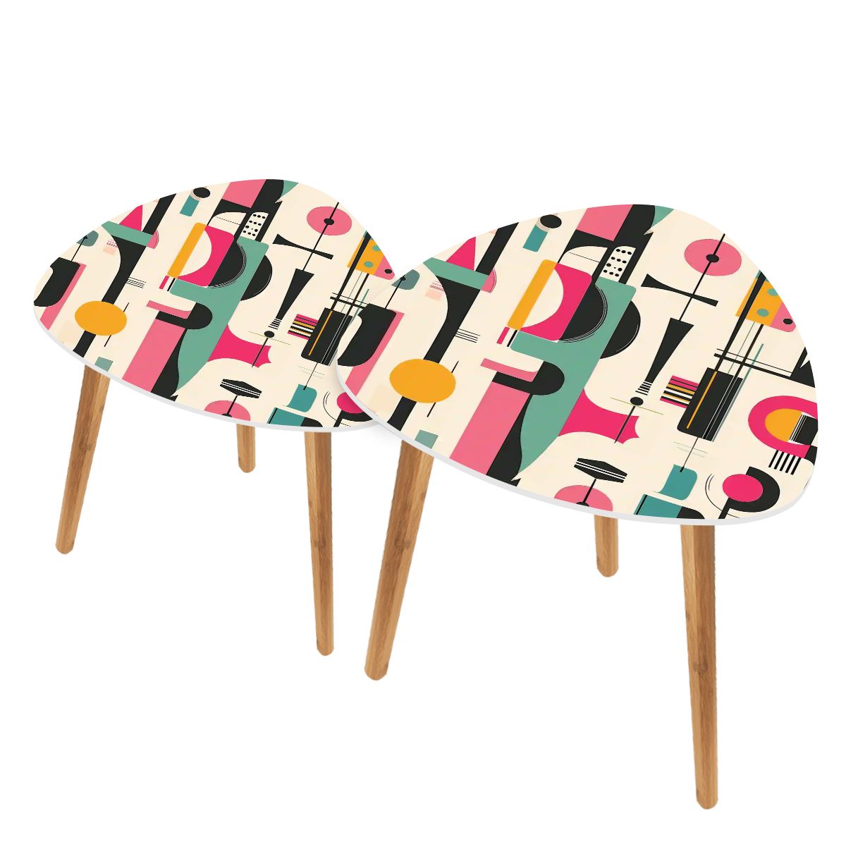 Retro 50s Abstract Geometric Mid Century Modern Nesting Tables