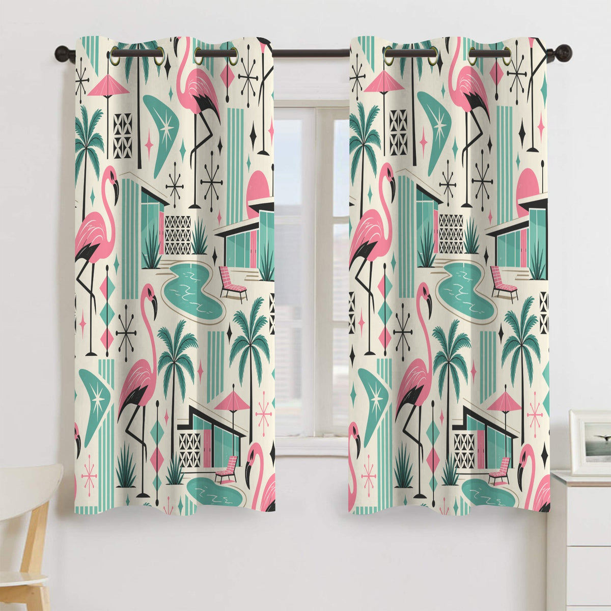 Palm Springs Flamingo Mid Century Modern Grommet Curtain Panels