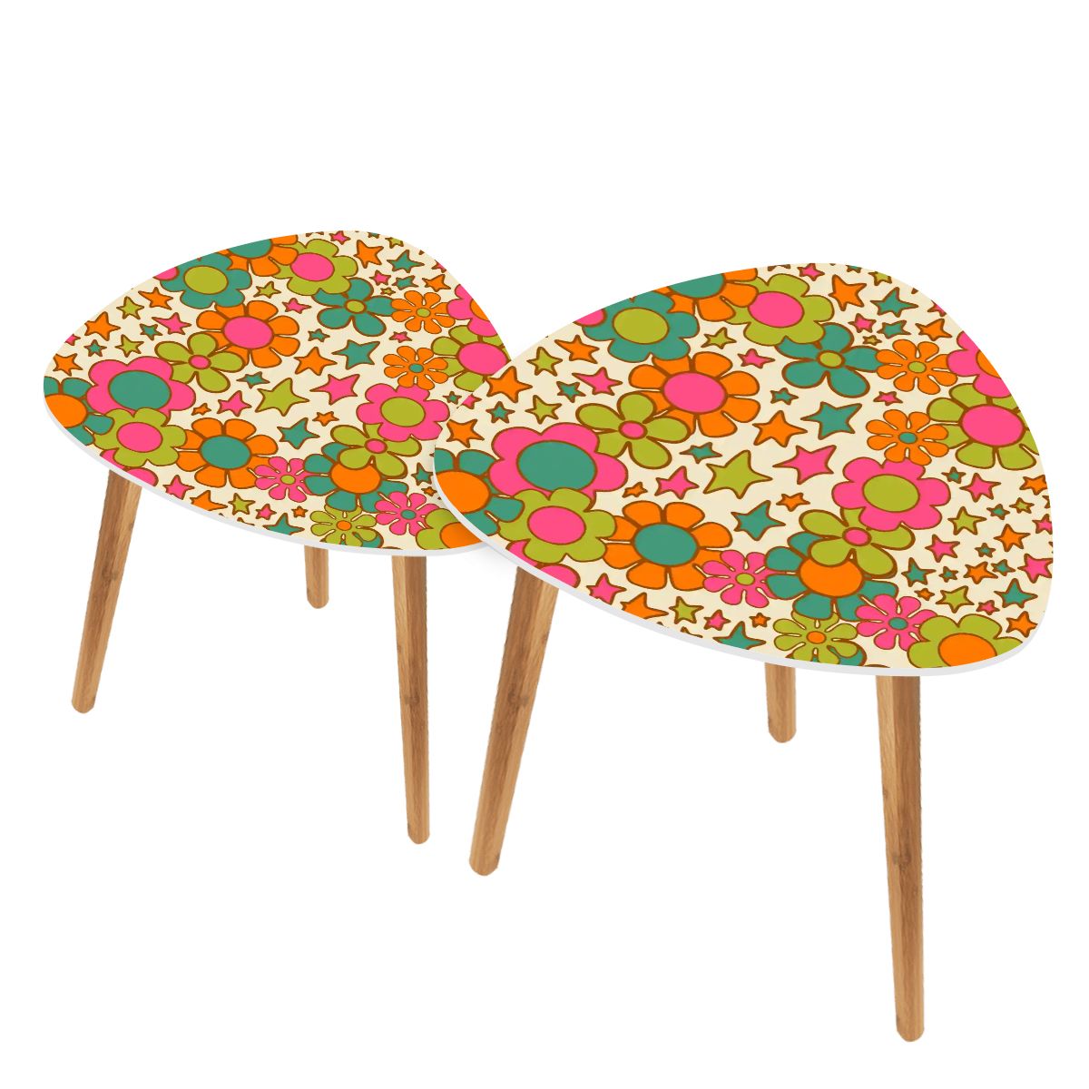 Groovy 70s Flower Power Mid Century Modern Nesting Tables