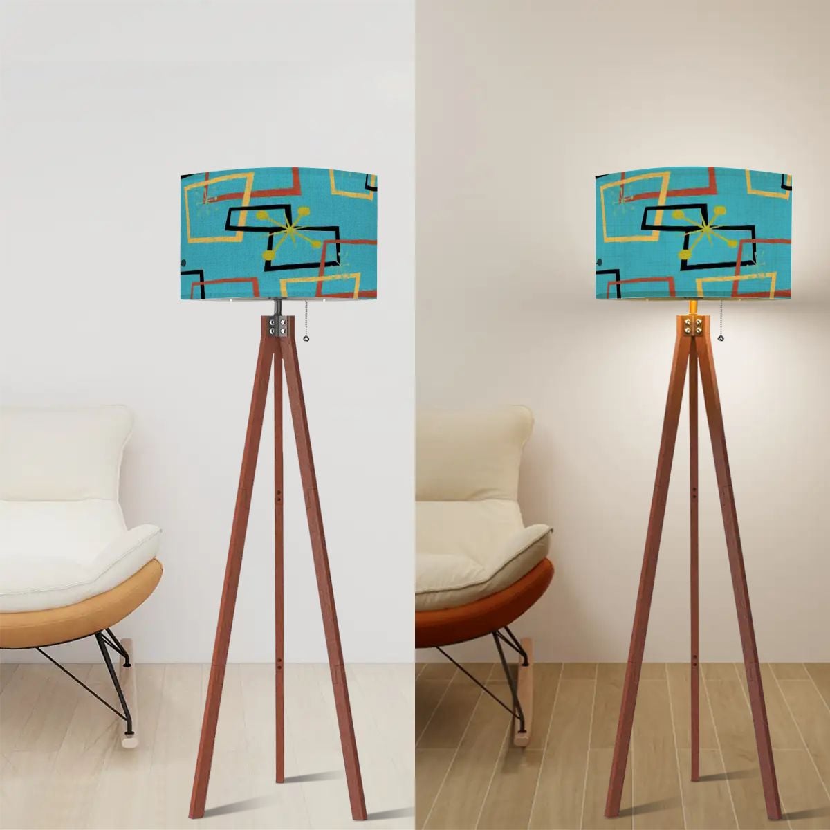 Mid Century Modern Atomic Floor Lamp Retro Geometric Tripod Lighting