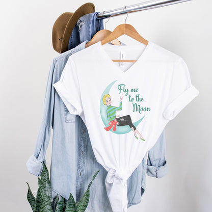 Fly Me to the Moon Retro Mid Century Modern Kitsch V Neck T Shirt