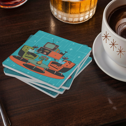 Atomic Cat Reading Lounge Coasters, Mid Century Modern 50s Drinkware
