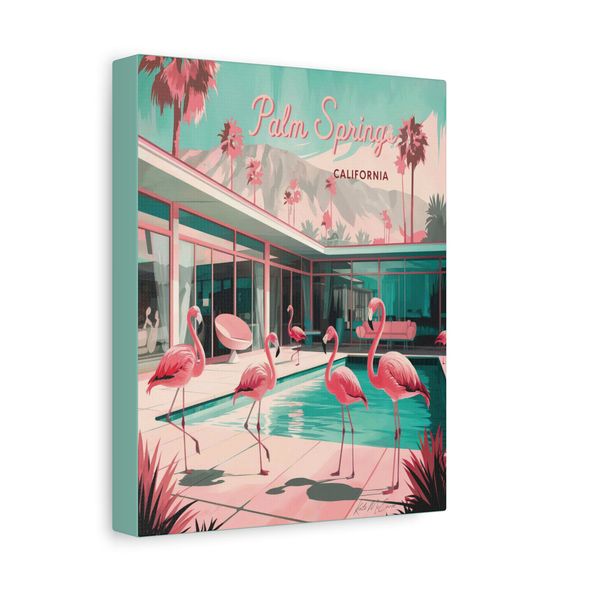 Palm Springs Flamingo Mid Century Modern Canvas Wall Art