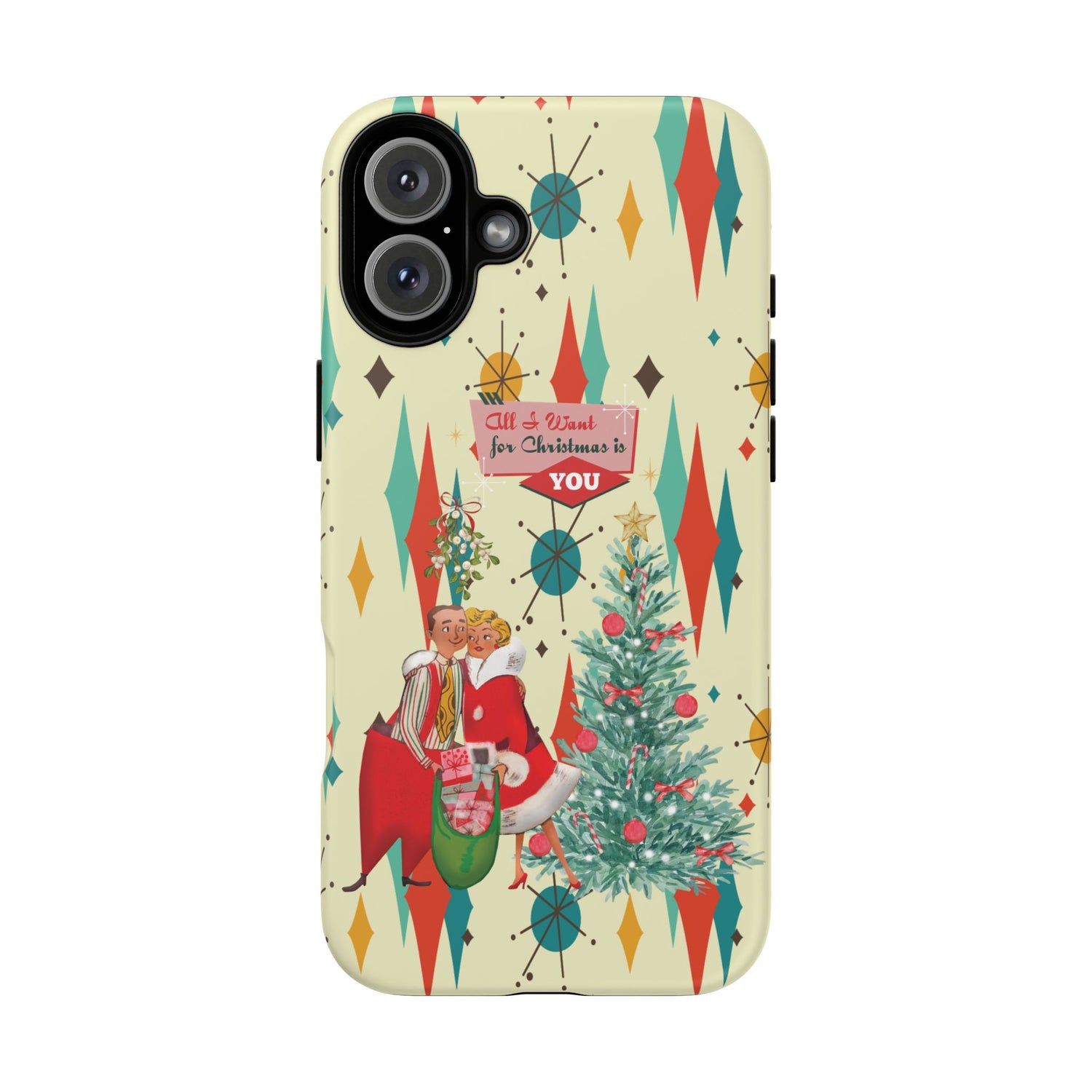 Retro 50s Christmas Phone Case, Mid Century Modern Franciscan Starburst Holiday Smartphone Cover