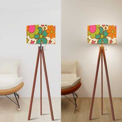 70s Flower Power Retro Floral Drum Lamp Shade, Mid Century Modern