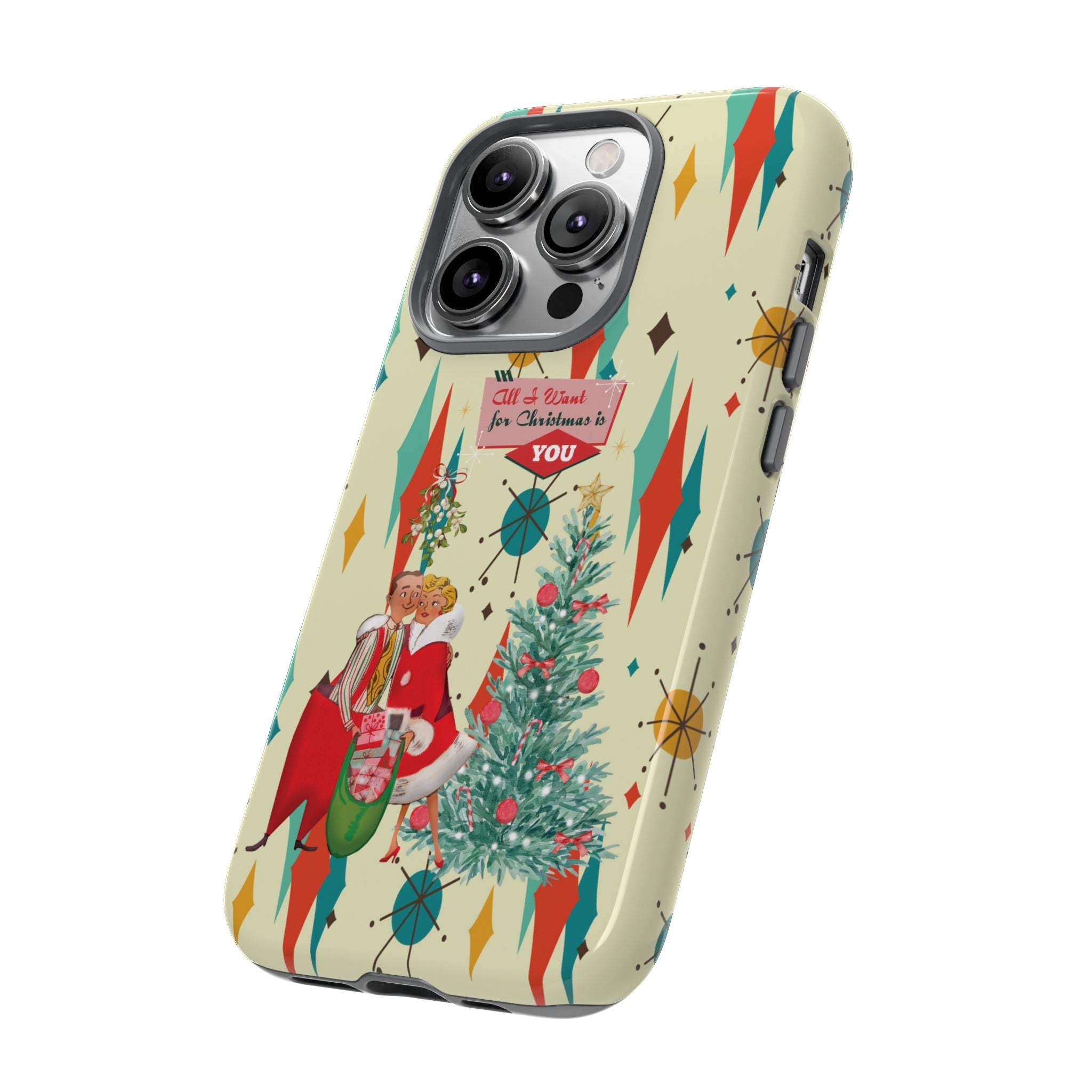 Retro 50s Christmas Phone Case, Mid Century Modern Franciscan Starburst Holiday Smartphone Cover