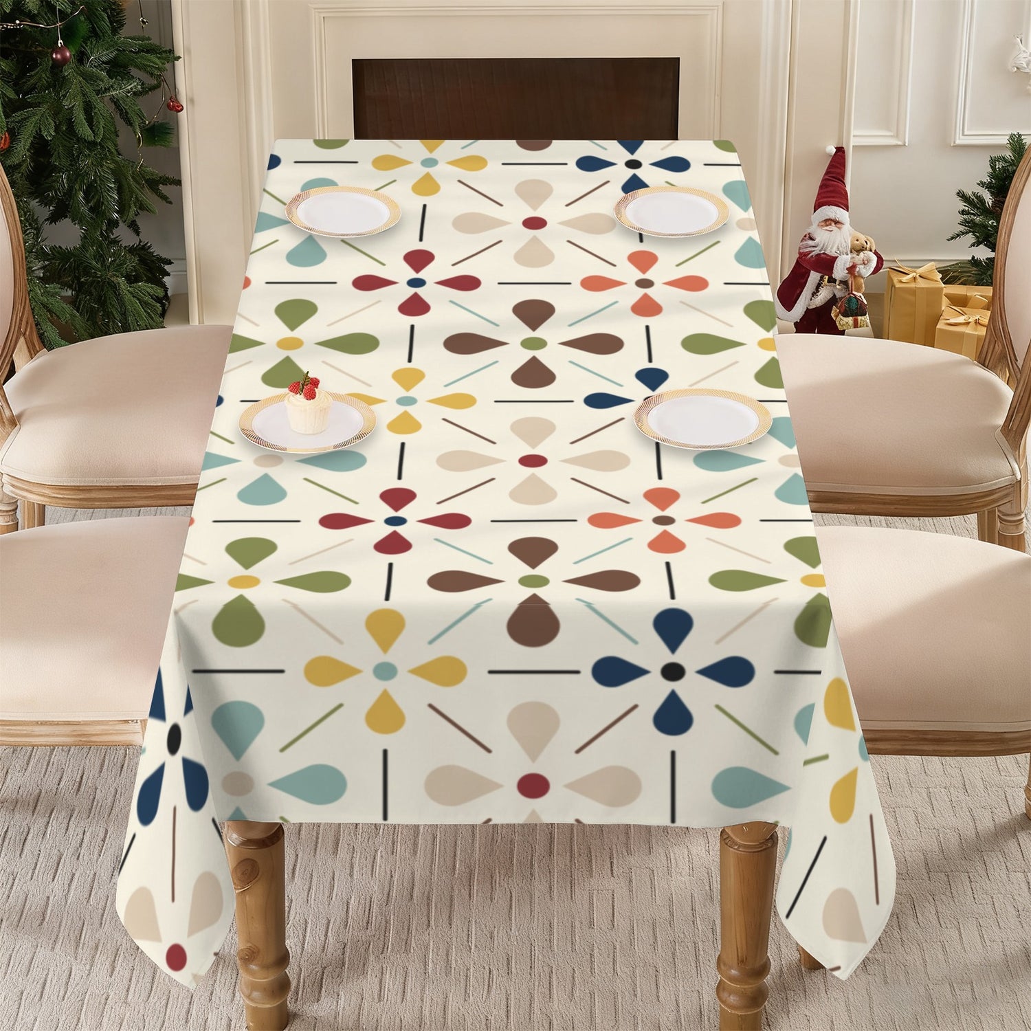 Scandinavian Danish Floral Mid Century Retro Rectangle Tablecloth