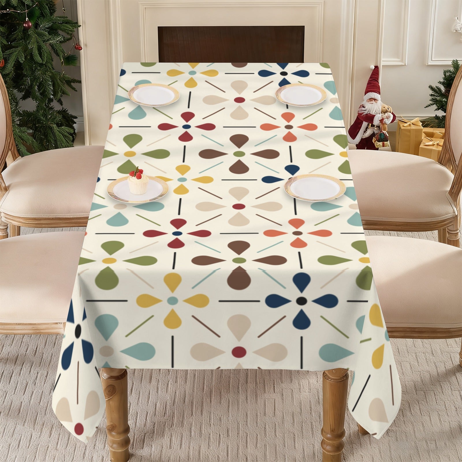 Scandinavian Danish Floral Mid Century Retro Rectangle Tablecloth