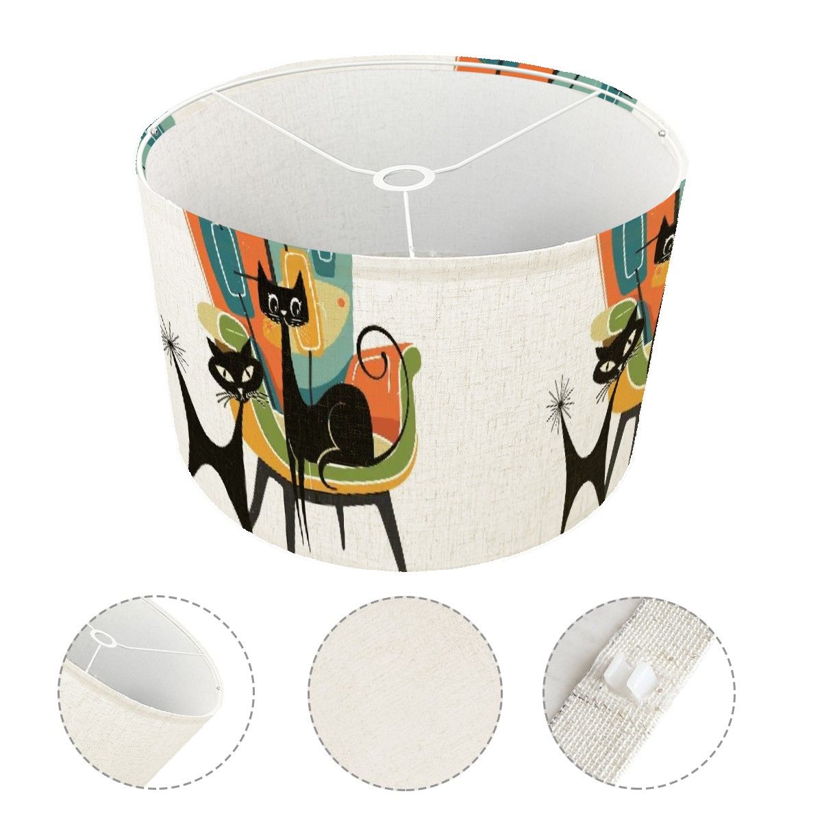 Atomic Cat Mid Century Modern Lamp Shade Retro 1950s Lounge Art