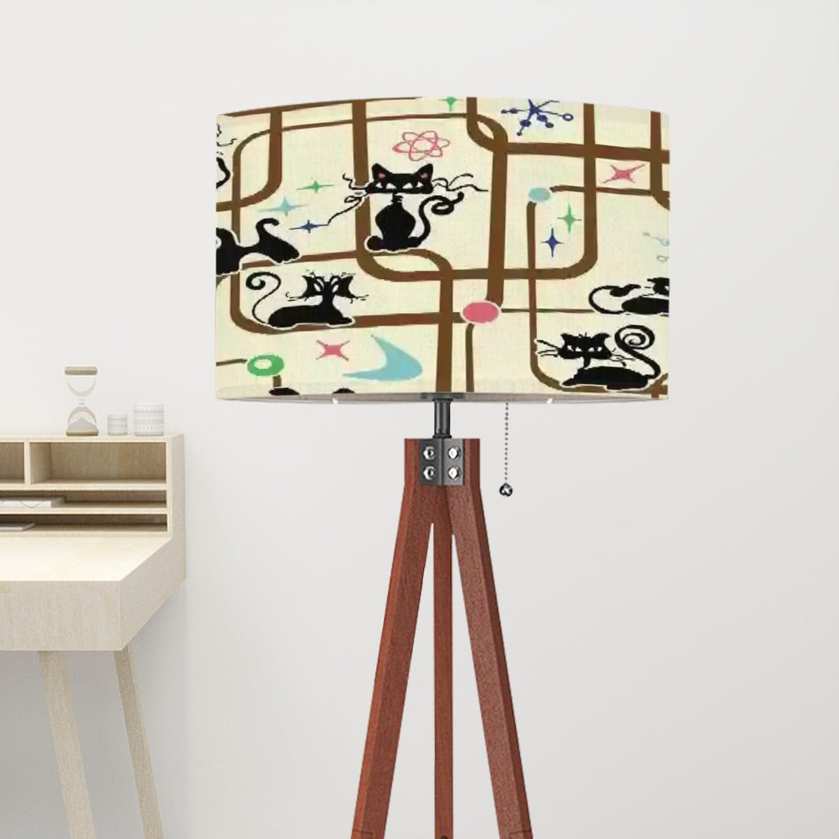 Atomic Cat Kitsch Mid Century Modern Retro Drum Lamp Shade