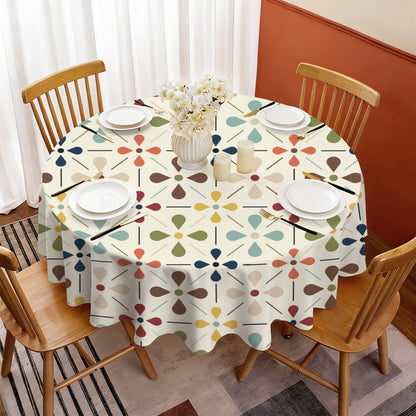 Scandinavian Danish Floral Mid Century Modern Retro Round Tablecloth