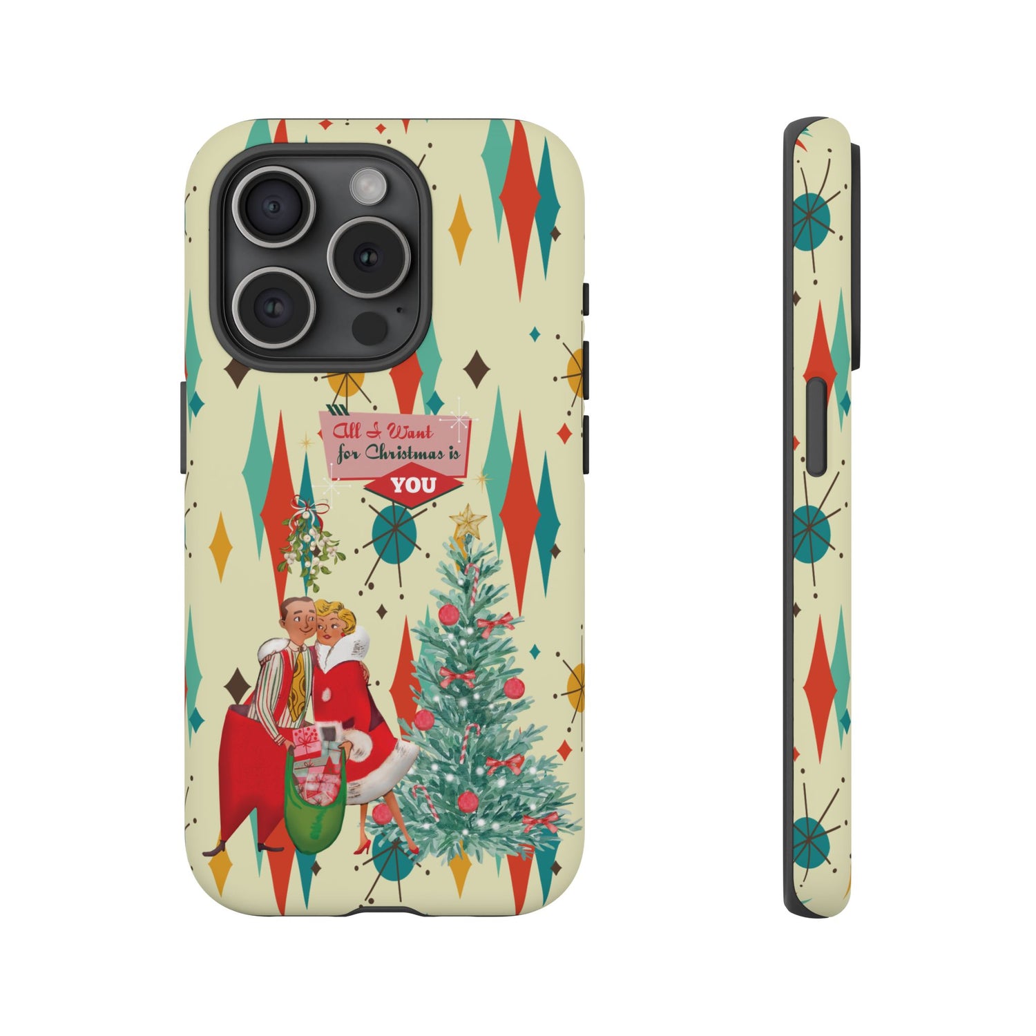 Retro 50s Christmas Phone Case, Mid Century Modern Franciscan Starburst Holiday Smartphone Cover