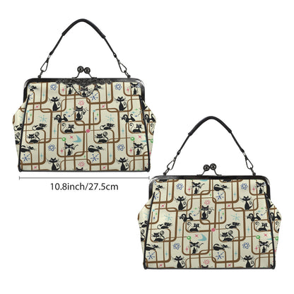 Atomic Cat Mid Century Modern Kisslock Purse, Retro Crossbody Handbag