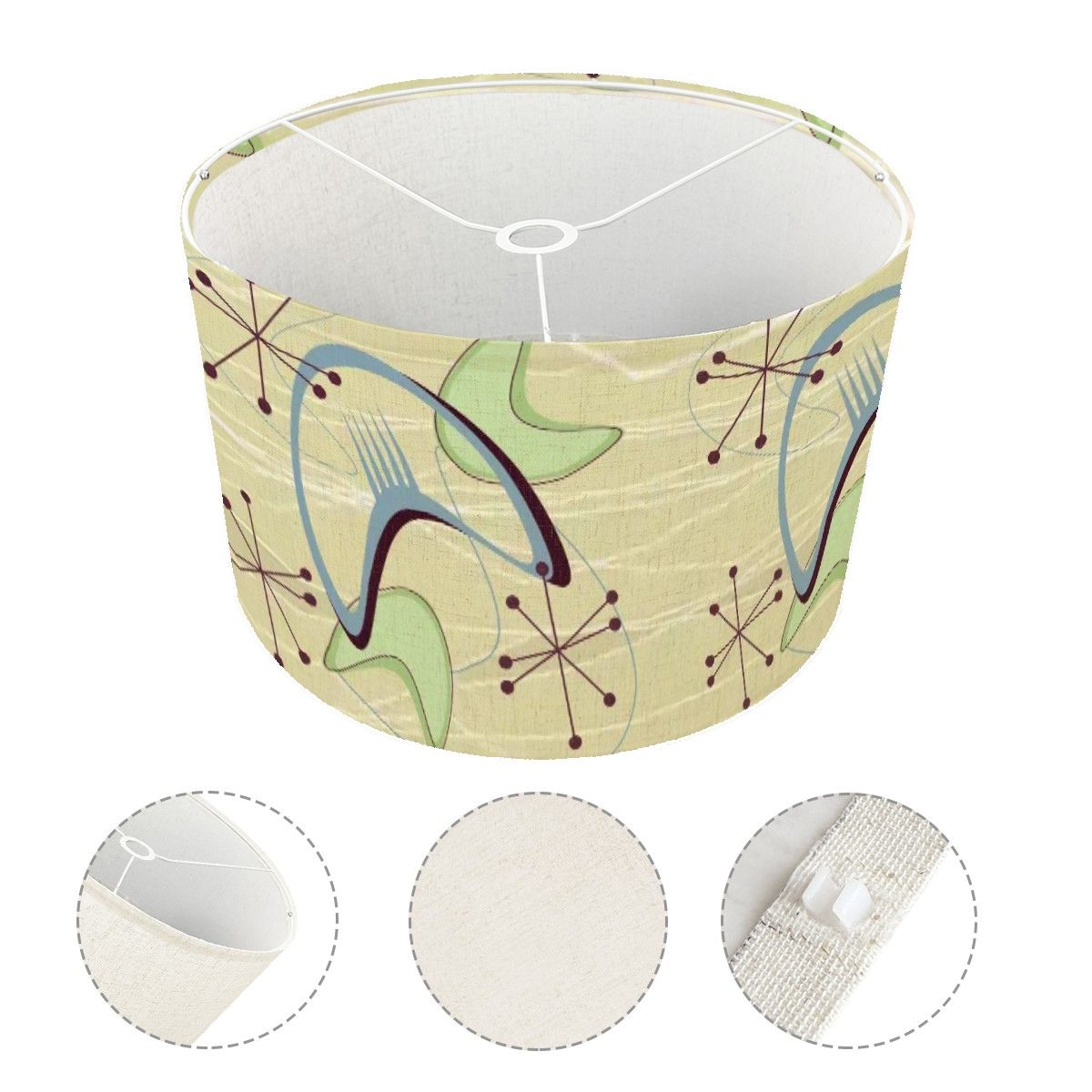 Retro 50s Atomic Boomerang Mid Century Modern Drum Lamp Shade