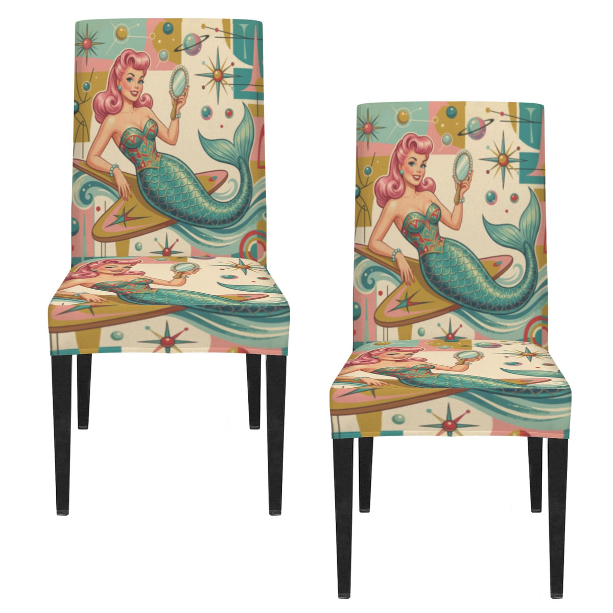 Kitschy Mermaid 50s Mid Century Modern Chair Slipcover