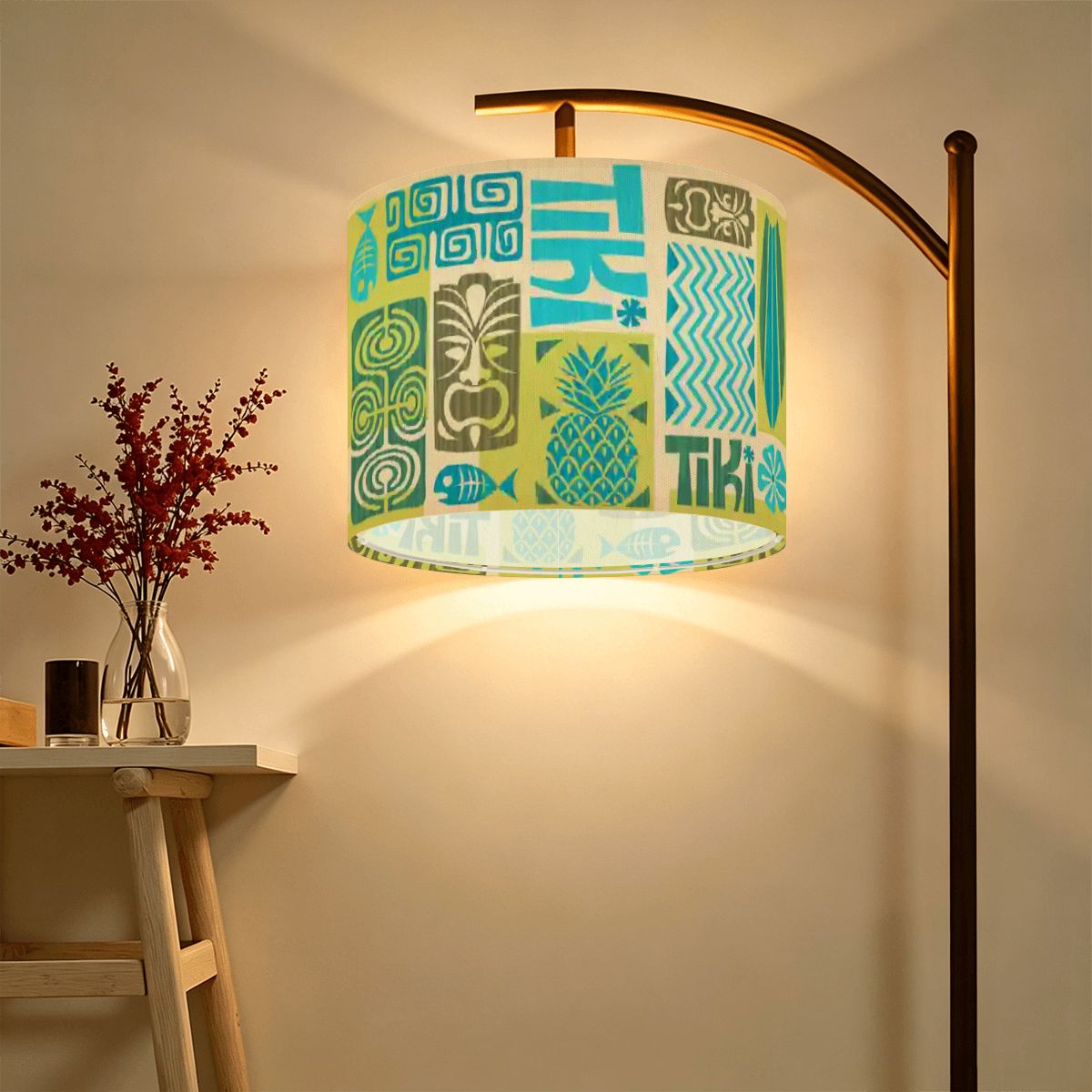Tropical Tiki Polynesian Lamp Shade, Retro Mid Century Modern Exotica