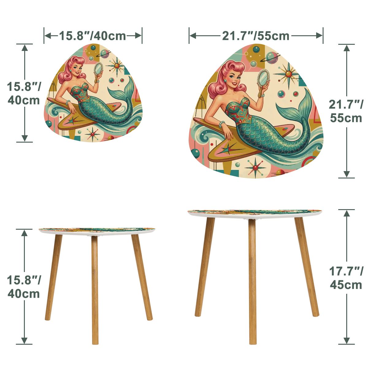 Kitschy 1950s Retro Mermaid Atomic Starburst Nesting Tables