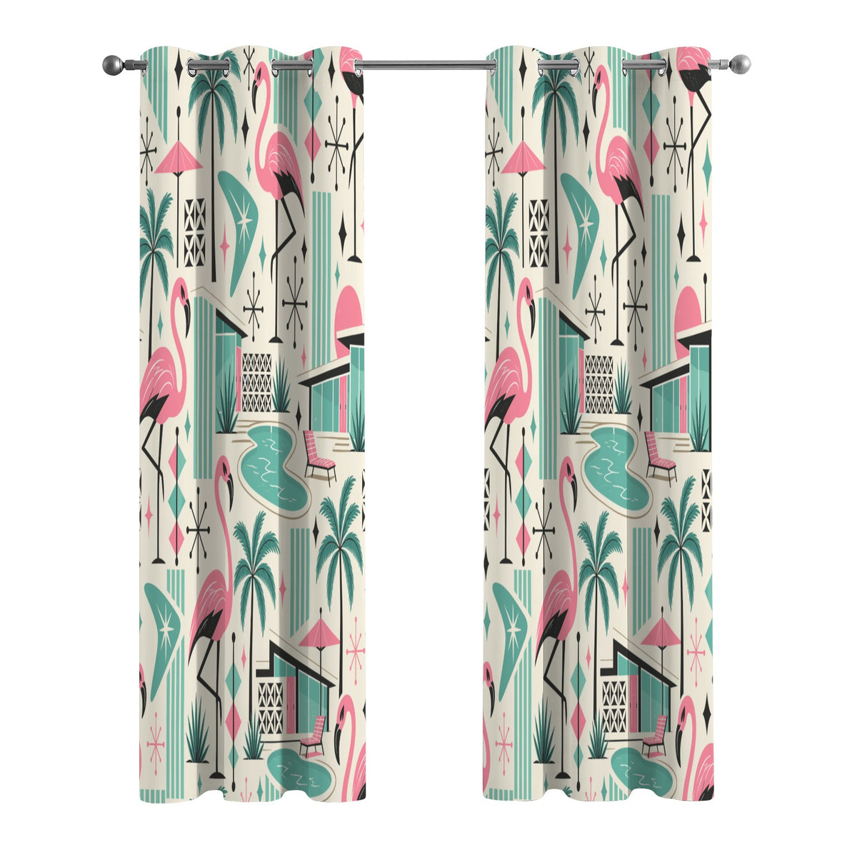 Palm Springs Flamingo Mid Century Modern Grommet Curtain Panels