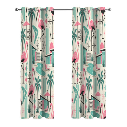 Palm Springs Flamingo Mid Century Modern Grommet Curtain Panels
