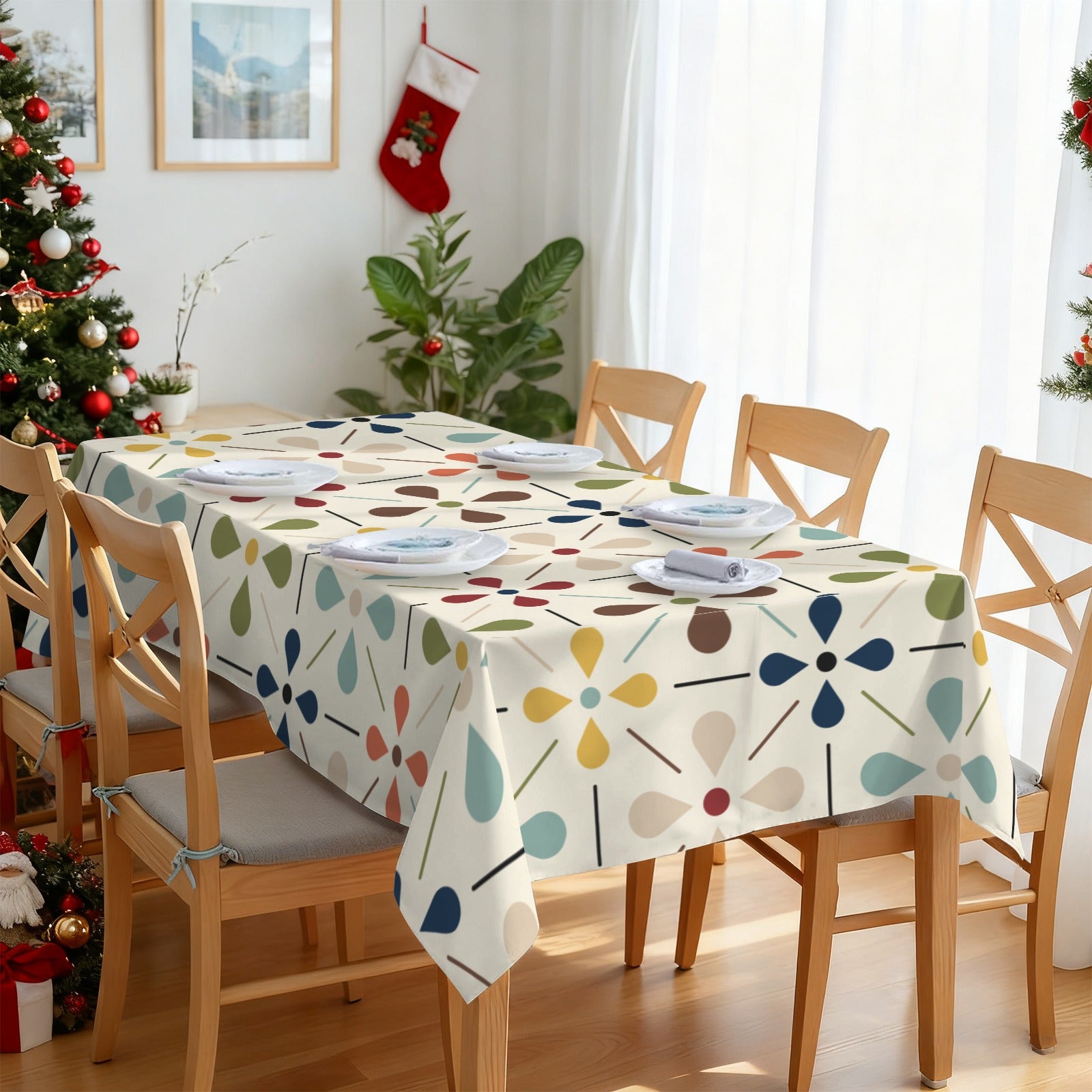 Scandinavian Danish Floral Mid Century Retro Rectangle Tablecloth
