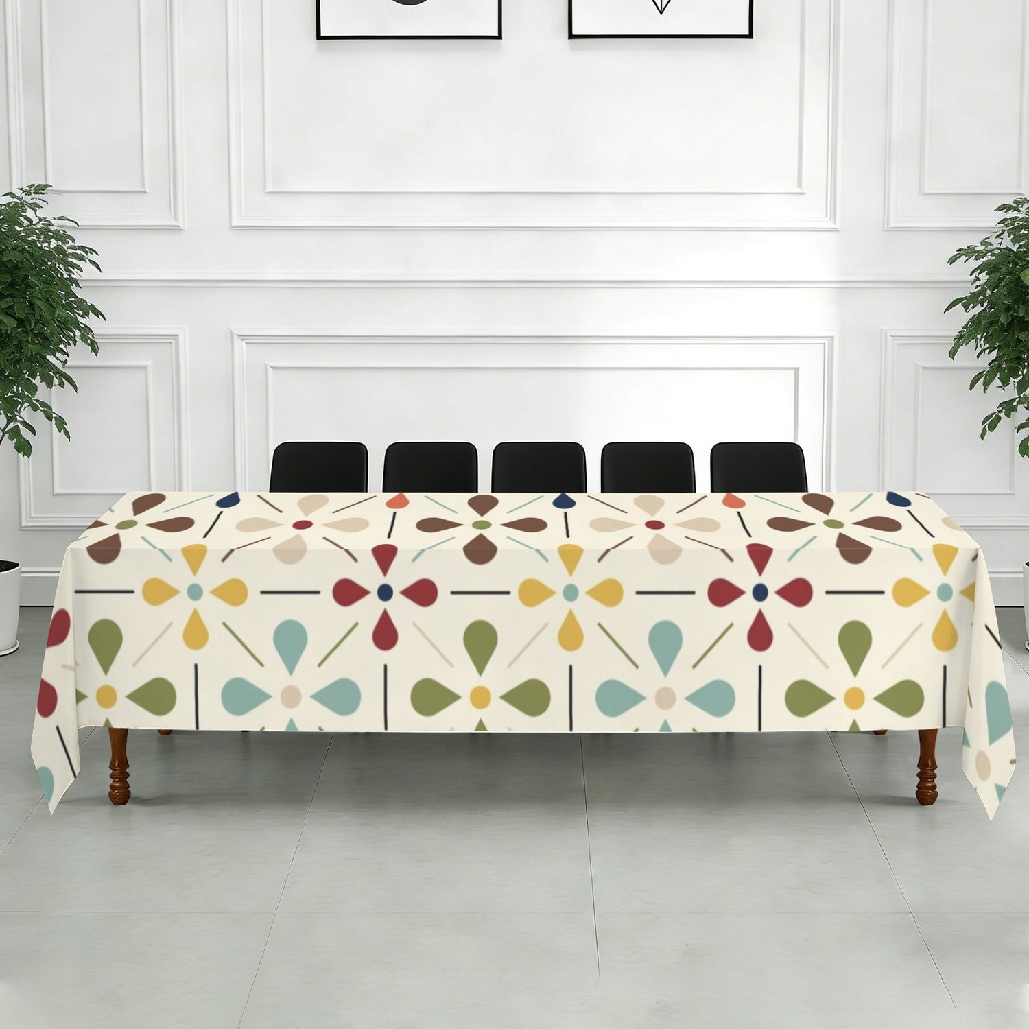 Scandinavian Danish Floral Mid Century Retro Rectangle Tablecloth