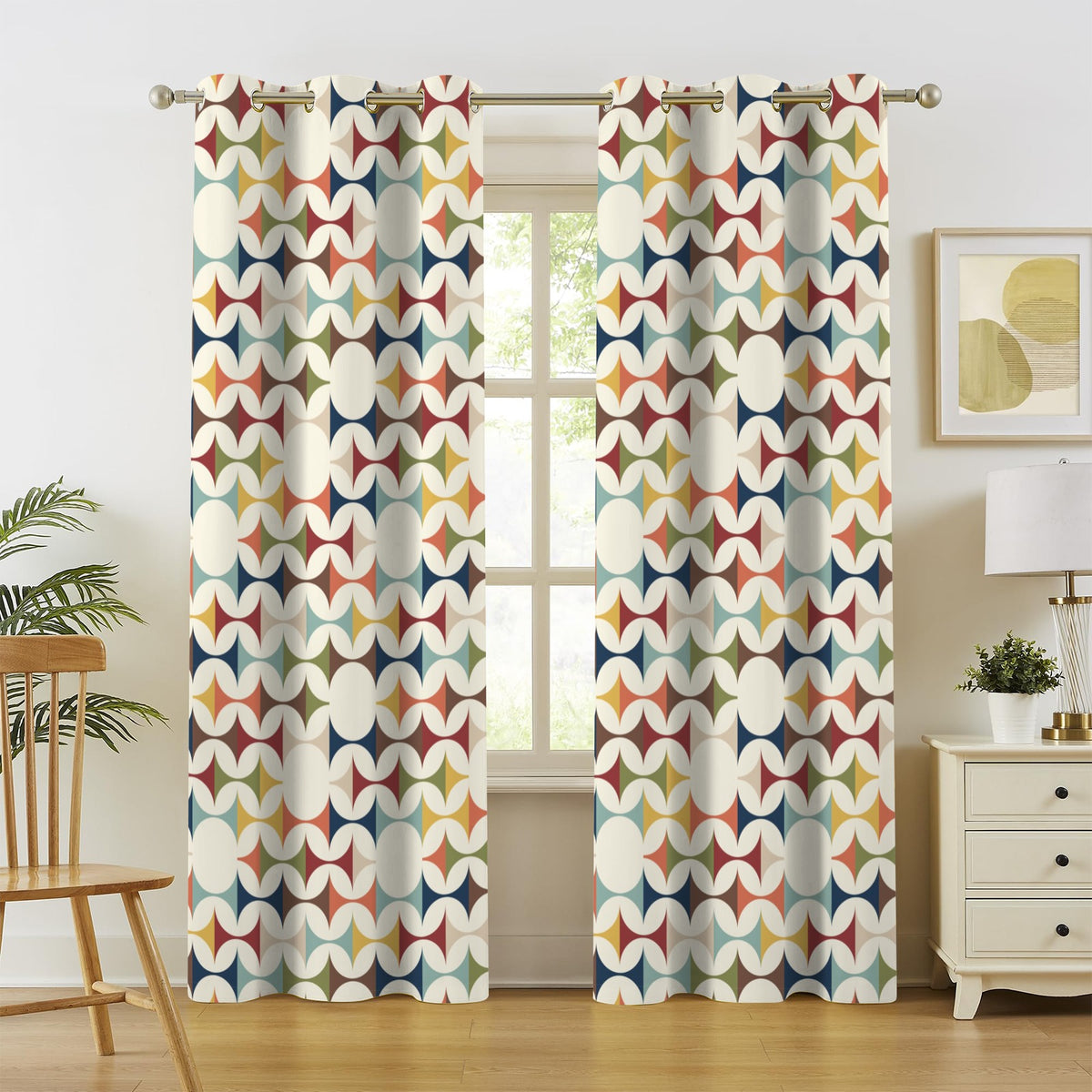 Mid Century Modern Scandinavian Geometric Grommet Curtain Panels