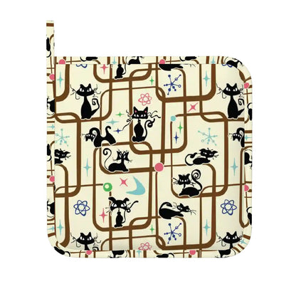 Atomic Cat Mid Century Modern Retro Oven Mitt Pot Holder Set (Right)