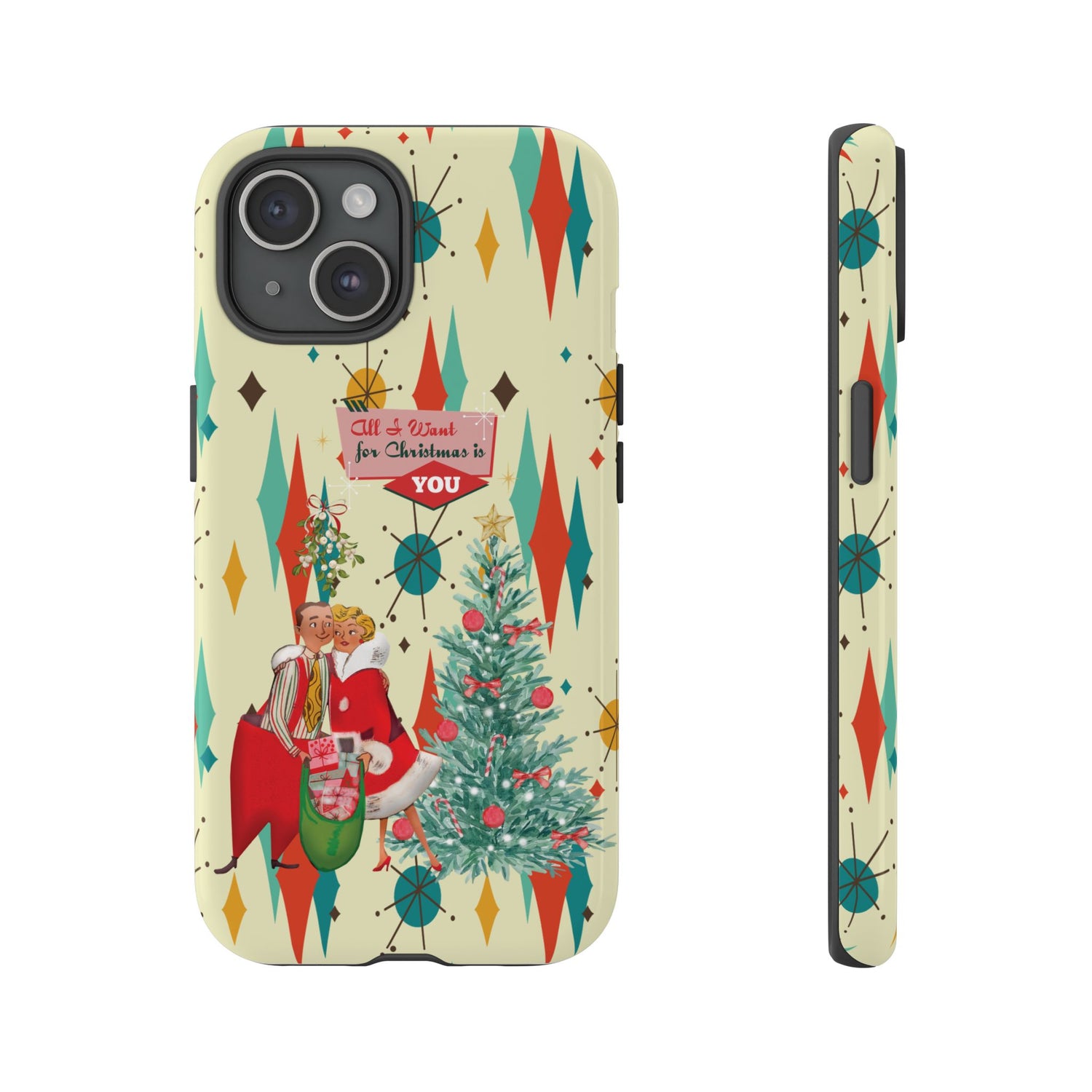 Retro 50s Christmas Phone Case, Mid Century Modern Franciscan Starburst Holiday Smartphone Cover