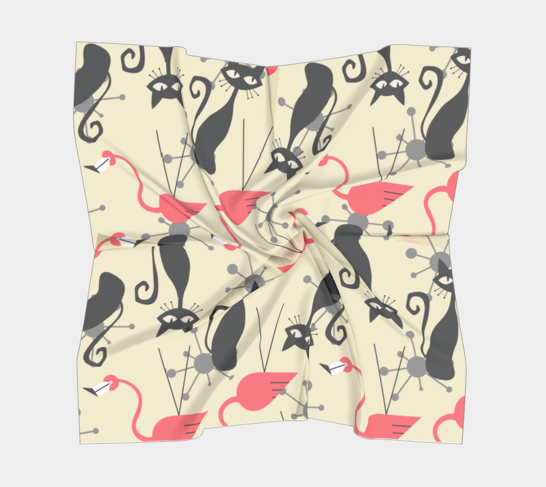 Atomic Cat Kitsch Flamingo Silk Habotai Square Scarf