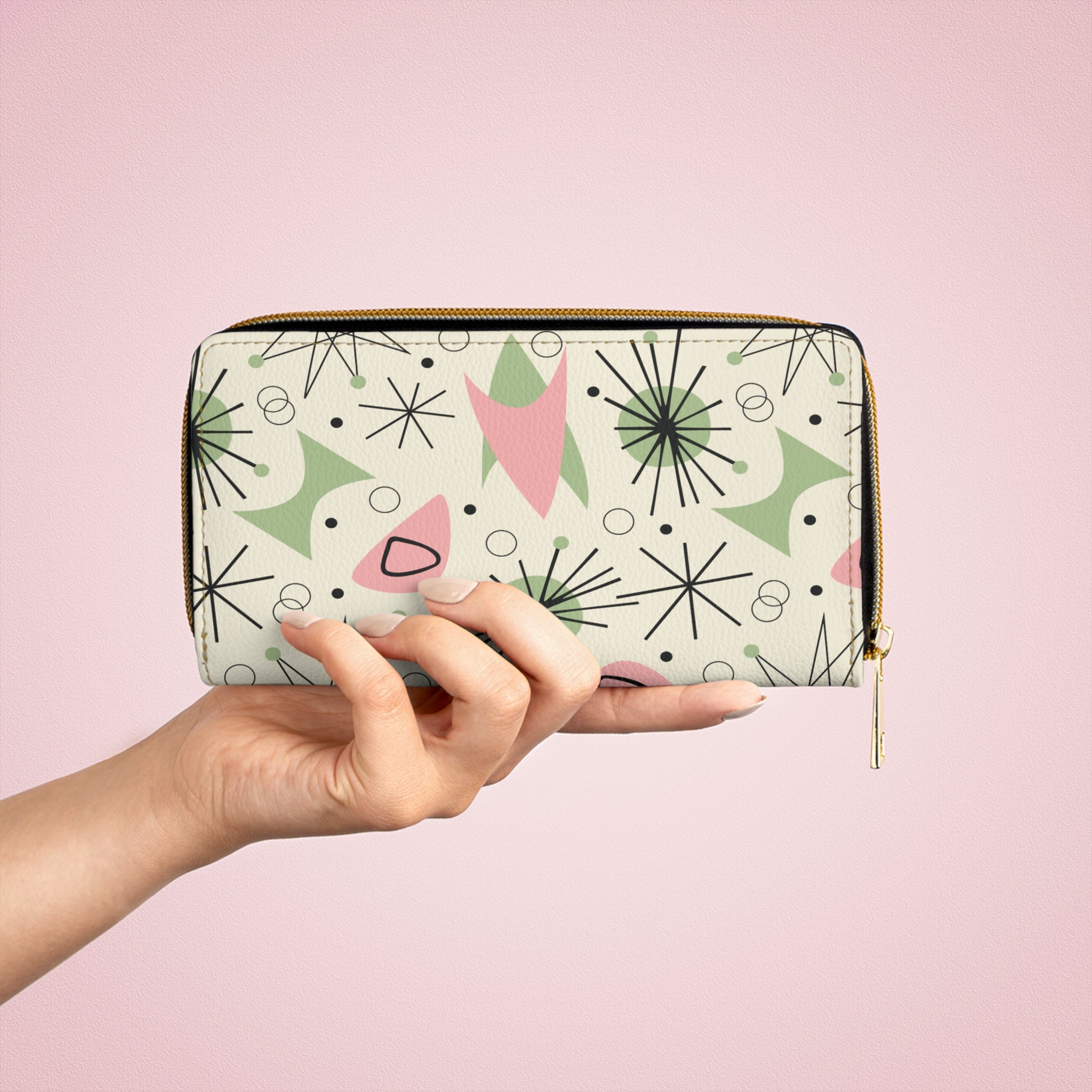 Atomic Cat Kitschy Mid Century Modern Retro 50s Zip Around Wallet