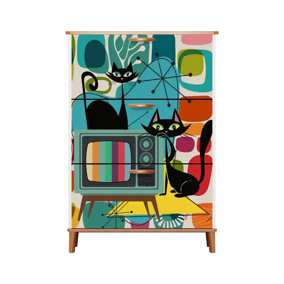 Retro TV Atomic Cat 3-Tier Shoe Cabinet, Mid Century Modern Amoeba Storage Unit, Vintage MCM Organizer