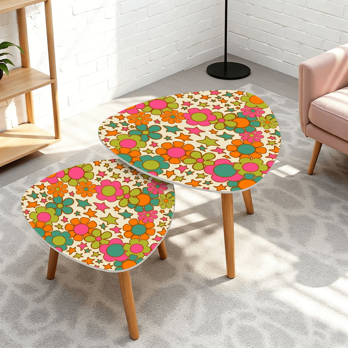 Groovy 70s Flower Power Mid Century Modern Nesting Tables