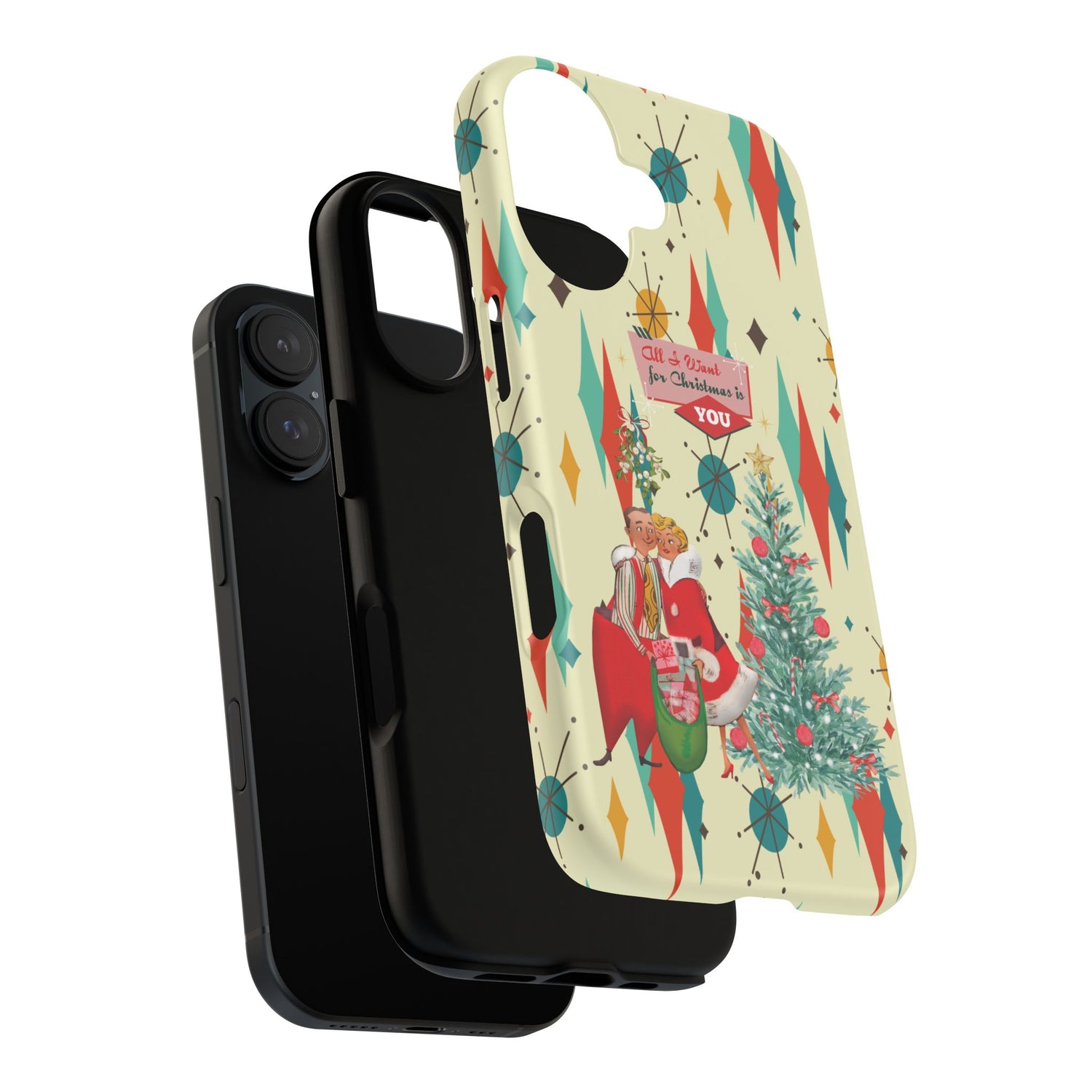 Retro 50s Christmas Phone Case, Mid Century Modern Franciscan Starburst Holiday Smartphone Cover