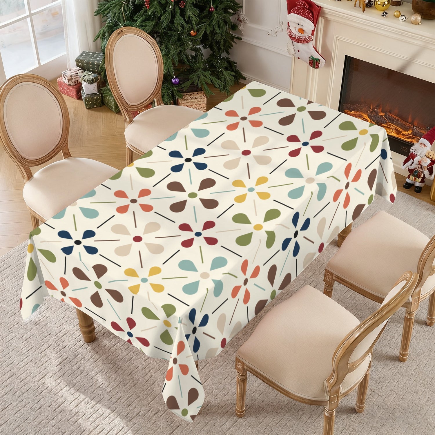 Scandinavian Danish Floral Mid Century Retro Rectangle Tablecloth
