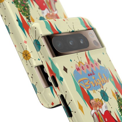 Merry and Bright Retro Christmas iPhone Case, 1950s Kitsch Mid Century Modern Holiday Cover, Atomic Starburst Vintage Phone Accessory