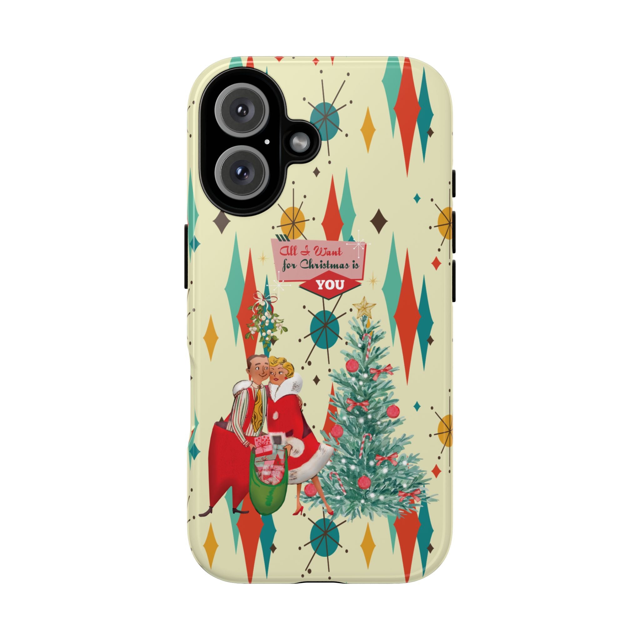 Retro 50s Christmas Phone Case, Mid Century Modern Franciscan Starburst Holiday Smartphone Cover