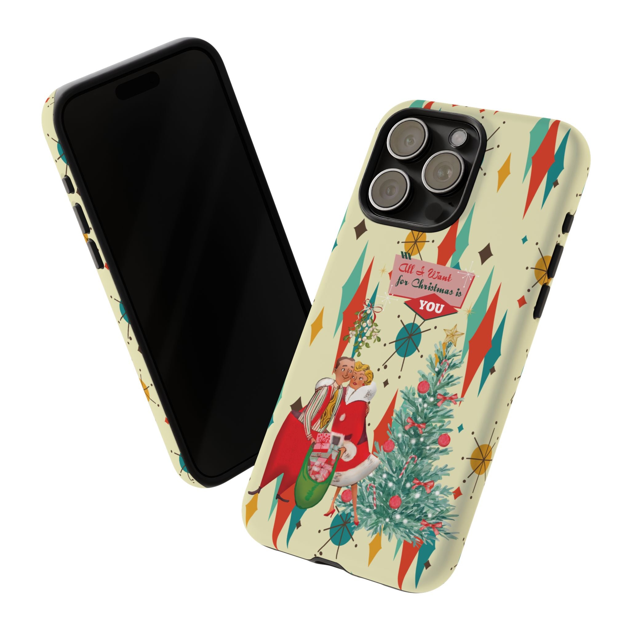 Retro 50s Christmas Phone Case, Mid Century Modern Franciscan Starburst Holiday Smartphone Cover