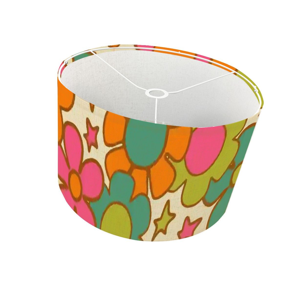 70s Flower Power Retro Floral Drum Lamp Shade, Mid Century Modern