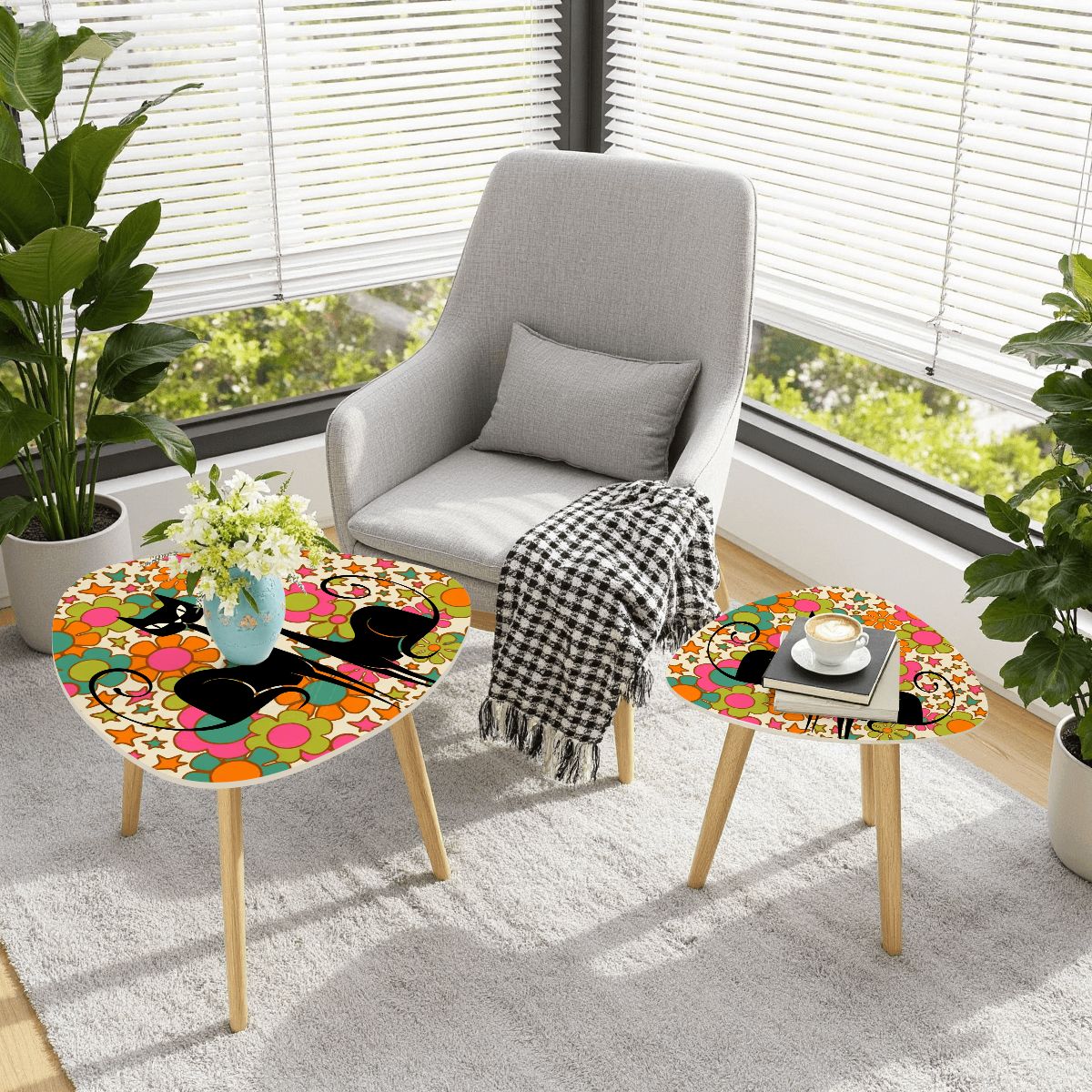 Kitschy Groovy Atomic Cat Mid Century Modern Nesting Tables