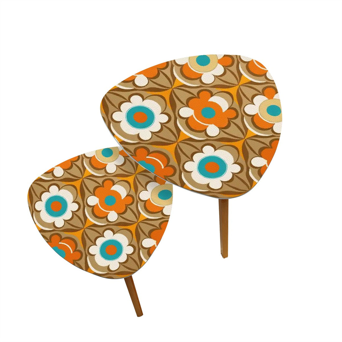 Retro Mod Flower Power Nesting Tables, Mid Century Modern Vintage 60s Orange, Turquoise Coffee Table