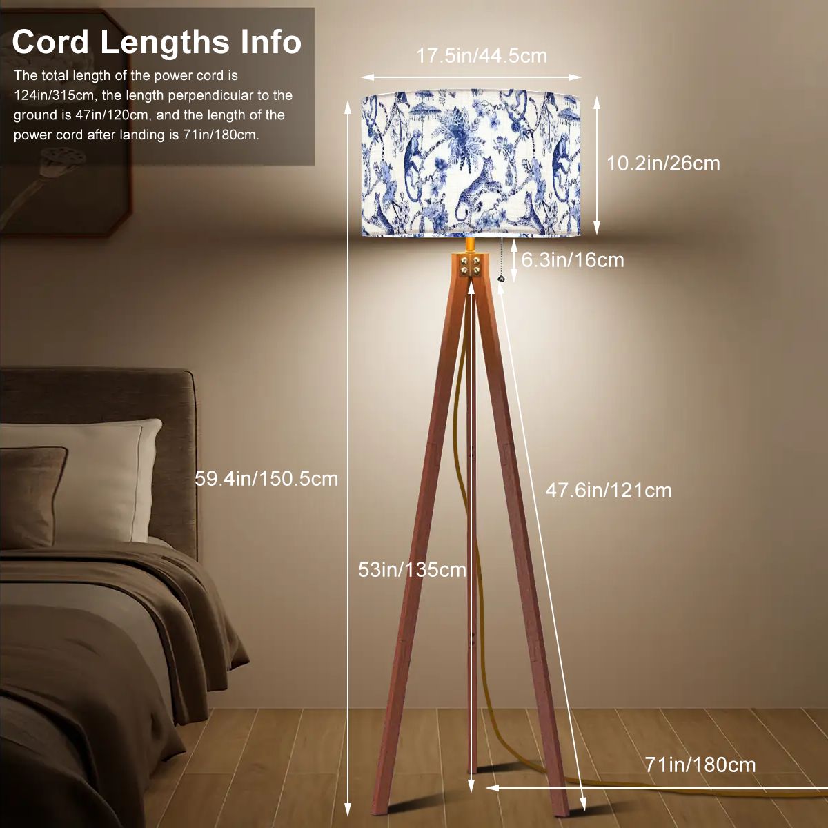 Blue and White Chinoiserie Monkey Leopard Tripod Floor Lamp