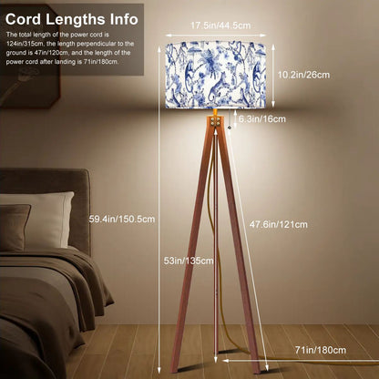 Blue and White Chinoiserie Monkey Leopard Tripod Floor Lamp