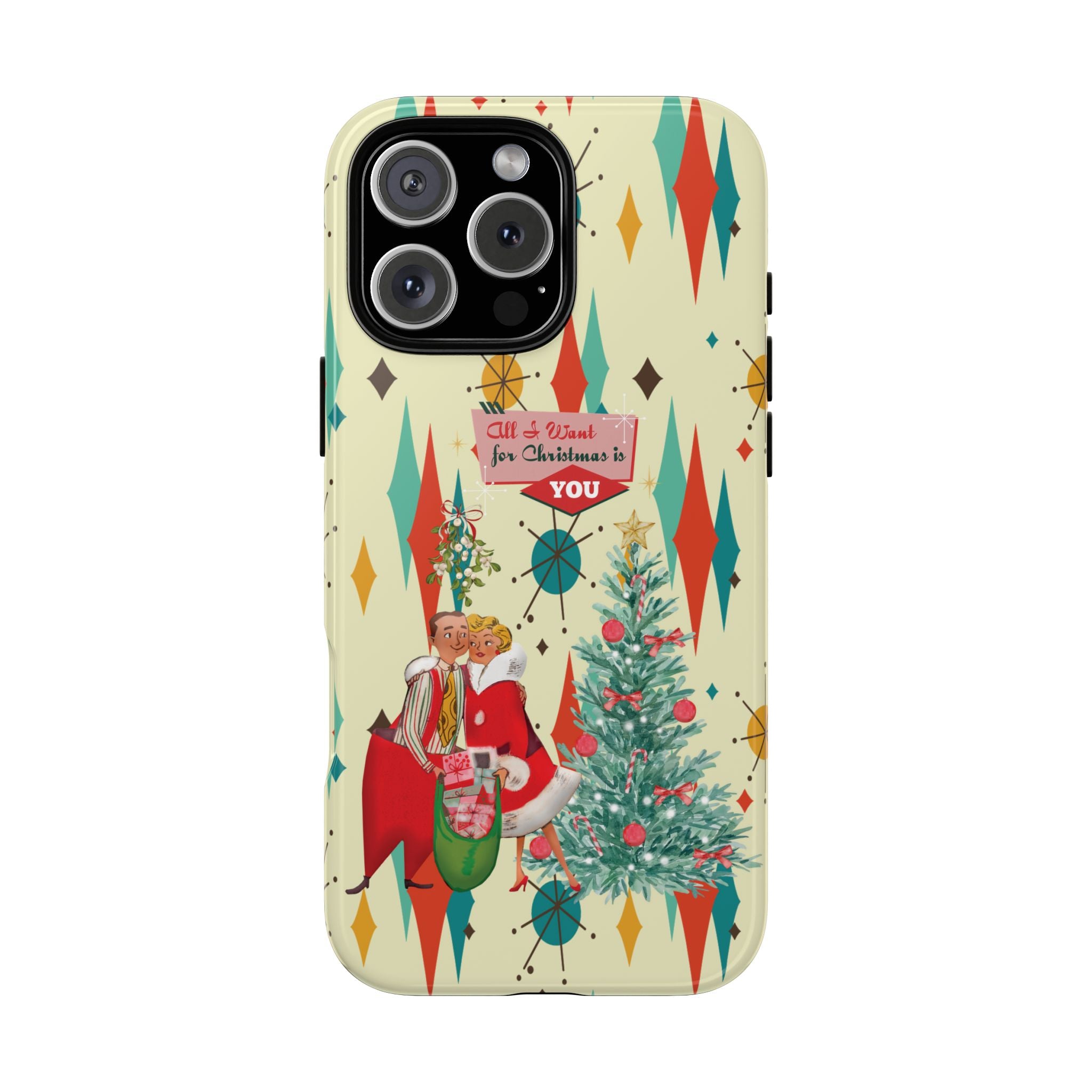 Retro 50s Christmas Phone Case, Mid Century Modern Franciscan Starburst Holiday Smartphone Cover