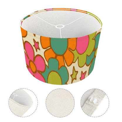 70s Flower Power Retro Floral Drum Lamp Shade, Mid Century Modern